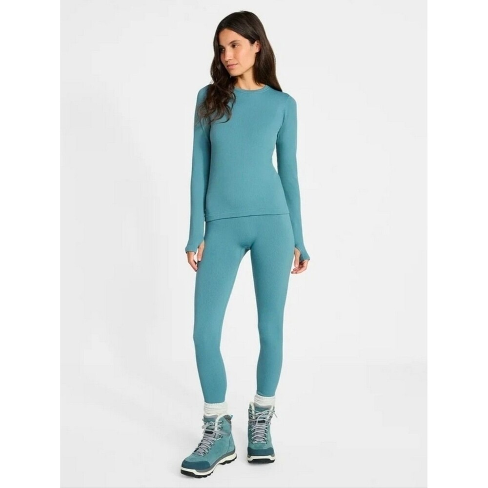Ozark Trail Womens XS Warmer Seamless Ribbed Thermal Set Legging + Crew Top Blue